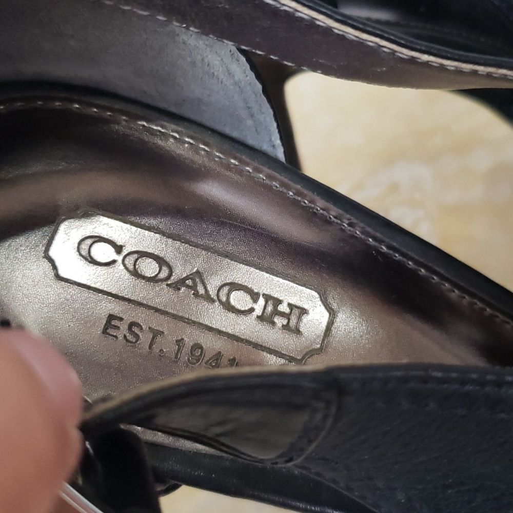 COACH Shoe Womens sz 6.5 Adelle Calf Black Sandal 4” Heel - Picture 2 of 8
